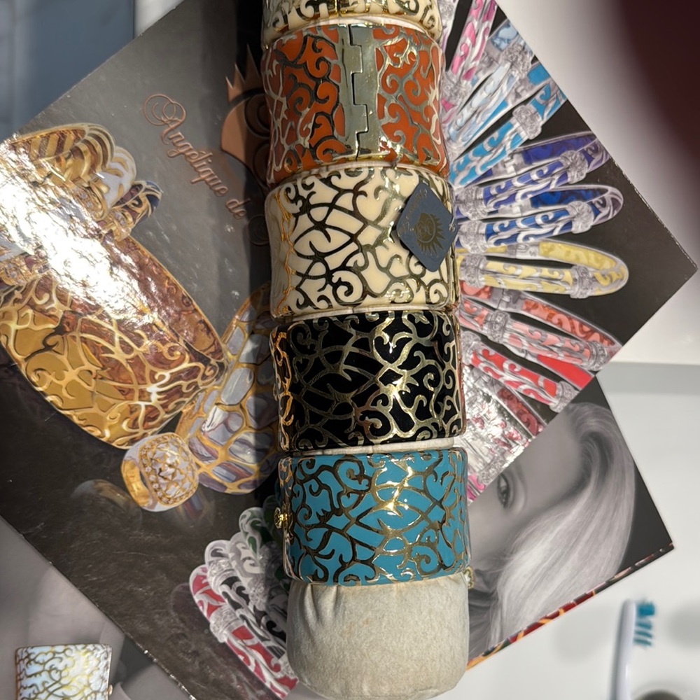 Colorful Enamel Bangle Set with Gold Accents